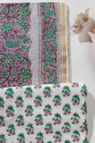 Pure Chanderi Silk Hand Block Printed 3 PC Suit - Pink/Green - Vastra Raag