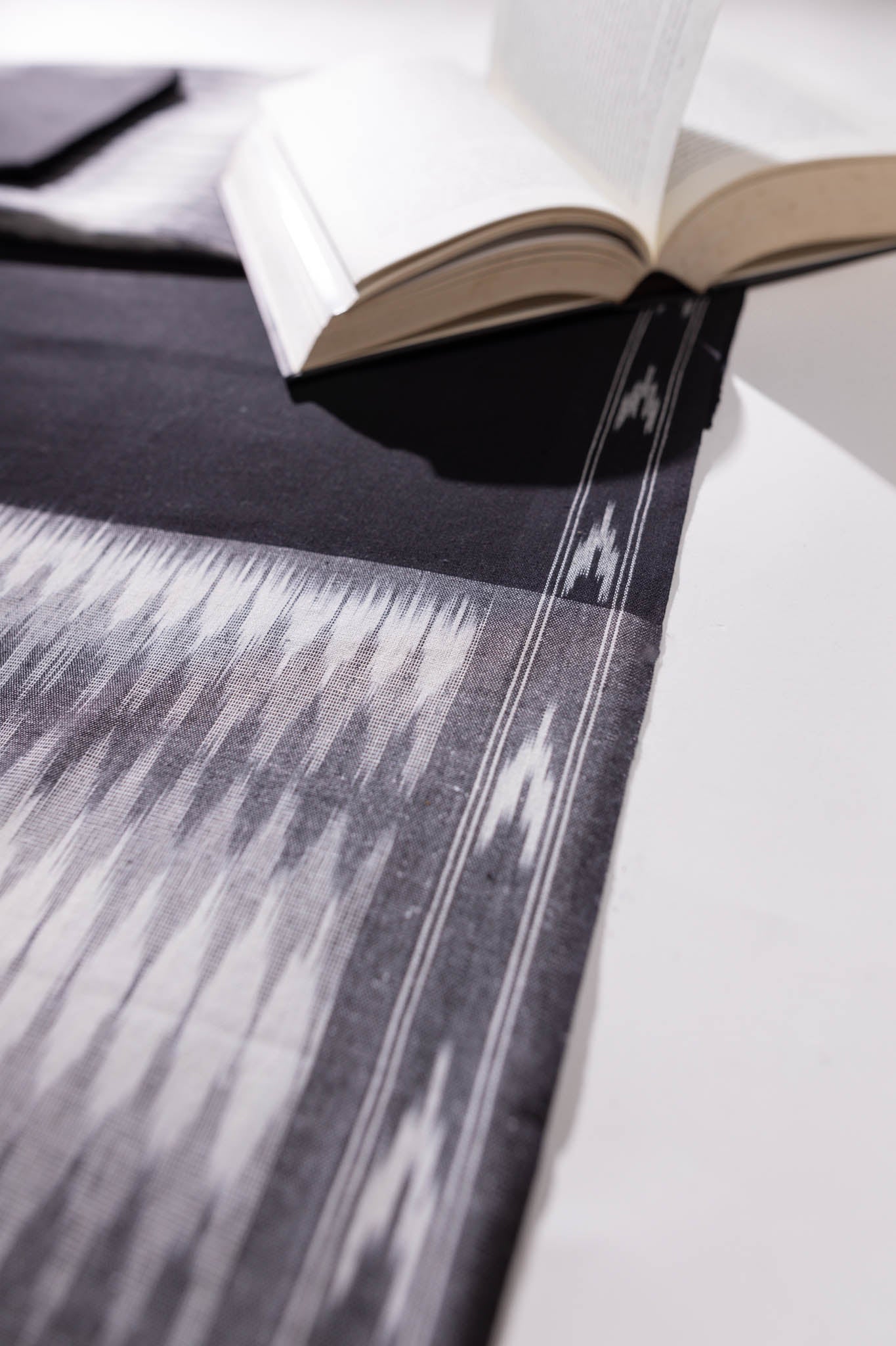 Pure Cotton Ikat Weaved 3 Piece Suit Piece - Grey/Black - Vastra Raag