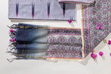 Pure Cotton Ikat Weaved Hand Block Printed 3 PC Suit with Kota Doria Dupatta - Wisteria