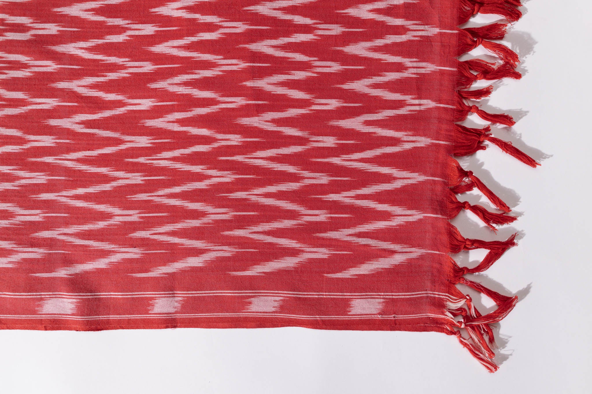 Pure Cotton Ikat Weaved 3 Piece Suit Piece - Red/Ivory - Vastra Raag