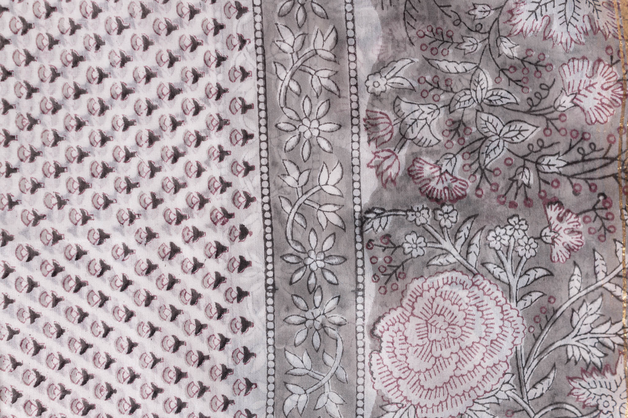 Pure Chanderi Silk Hand Block Printed 3 PC Suit - Grey - Vastra Raag