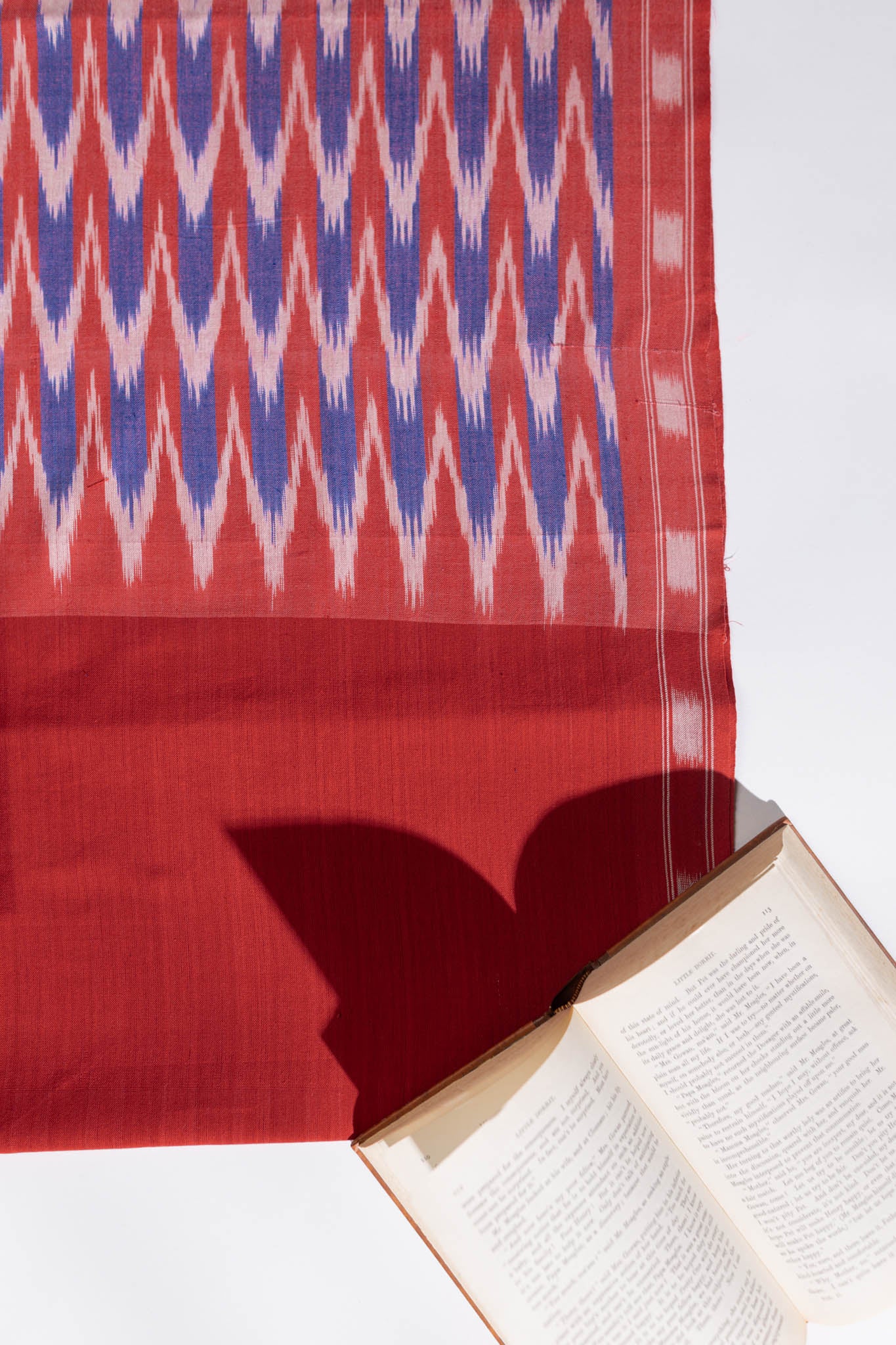 Pure Cotton Ikat Weaved 3 Piece Suit Piece - Blue/Red - Vastra Raag