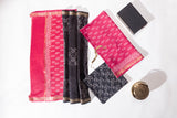 Maheshwari Silk 3 PC Suit Piece - Pink/Black - Vastra Raag