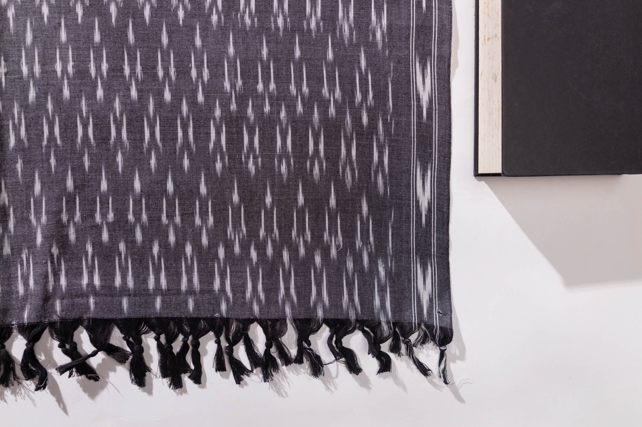 Pure Cotton Ikat Weaved 3 Piece Suit Piece - Grey/Black - Vastra Raag