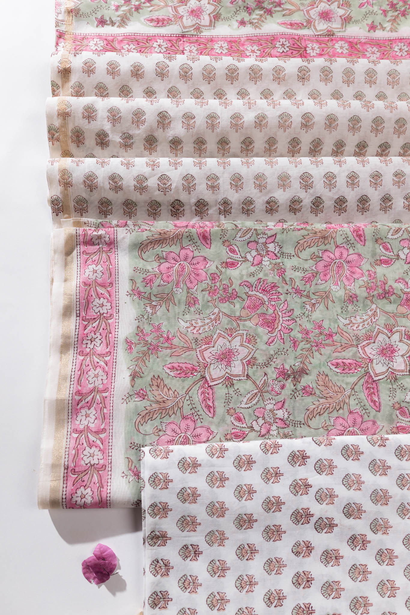 Pure Chanderi Silk Hand Block Printed 3 PC Suit - Green/Pink - Vastra Raag