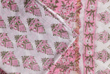 Pure Chanderi Silk Hand Block Printed 3 PC Suit - Pink/Green - Vastra Raag