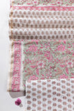 Pure Chanderi Silk Hand Block Printed 3 PC Suit - Green/Pink - Vastra Raag