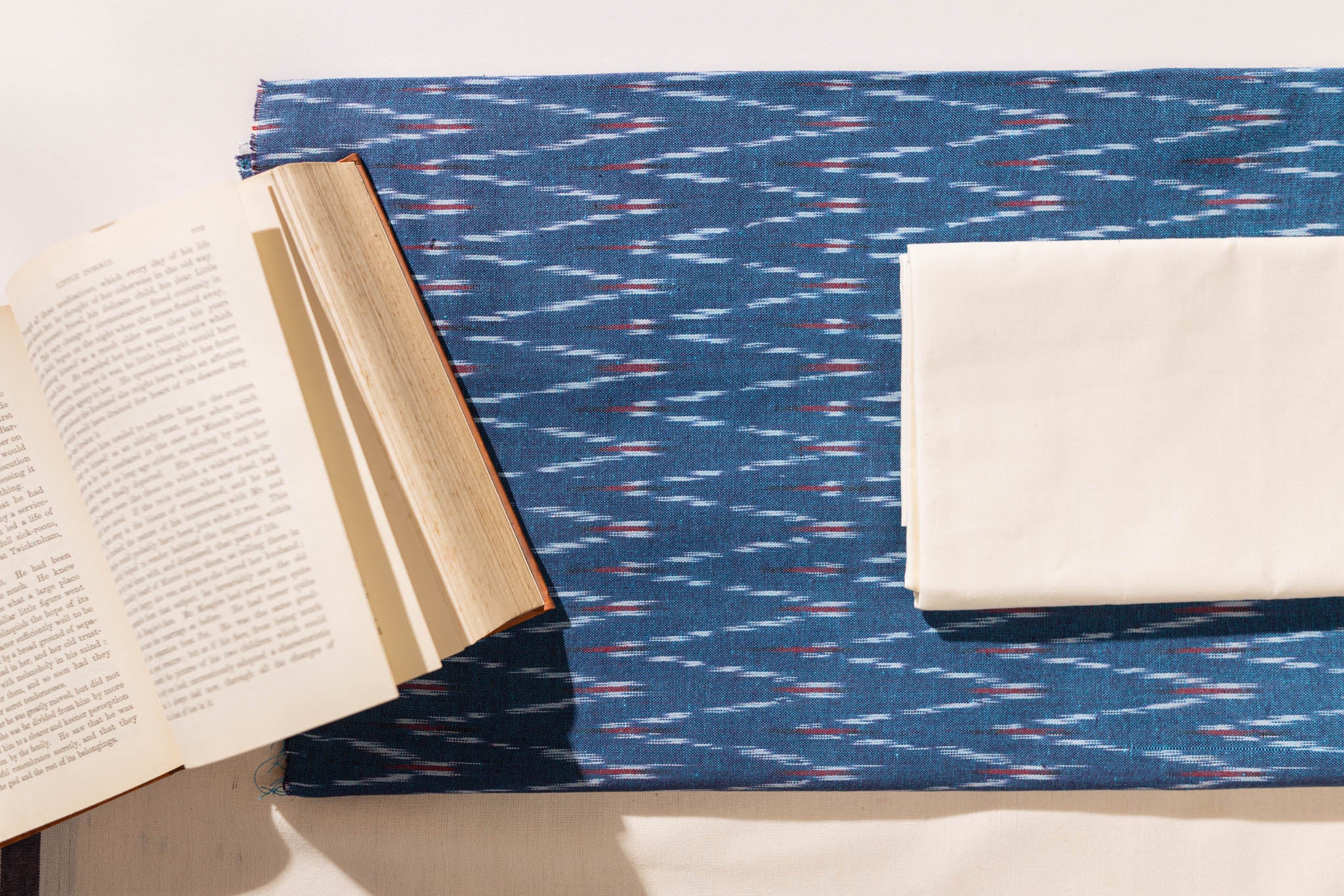 Pure Cotton Ikat Weaved 3 Piece Suit Piece - Teal/Ivory - Vastra Raag