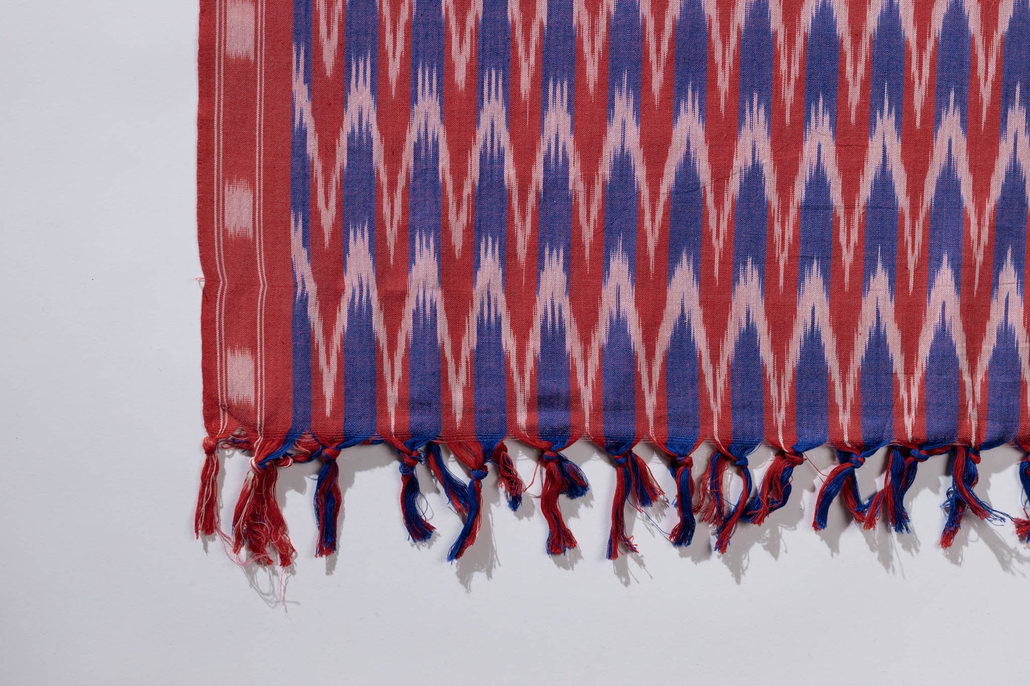 Pure Cotton Ikat Weaved 3 Piece Suit Piece - Blue/Red - Vastra Raag