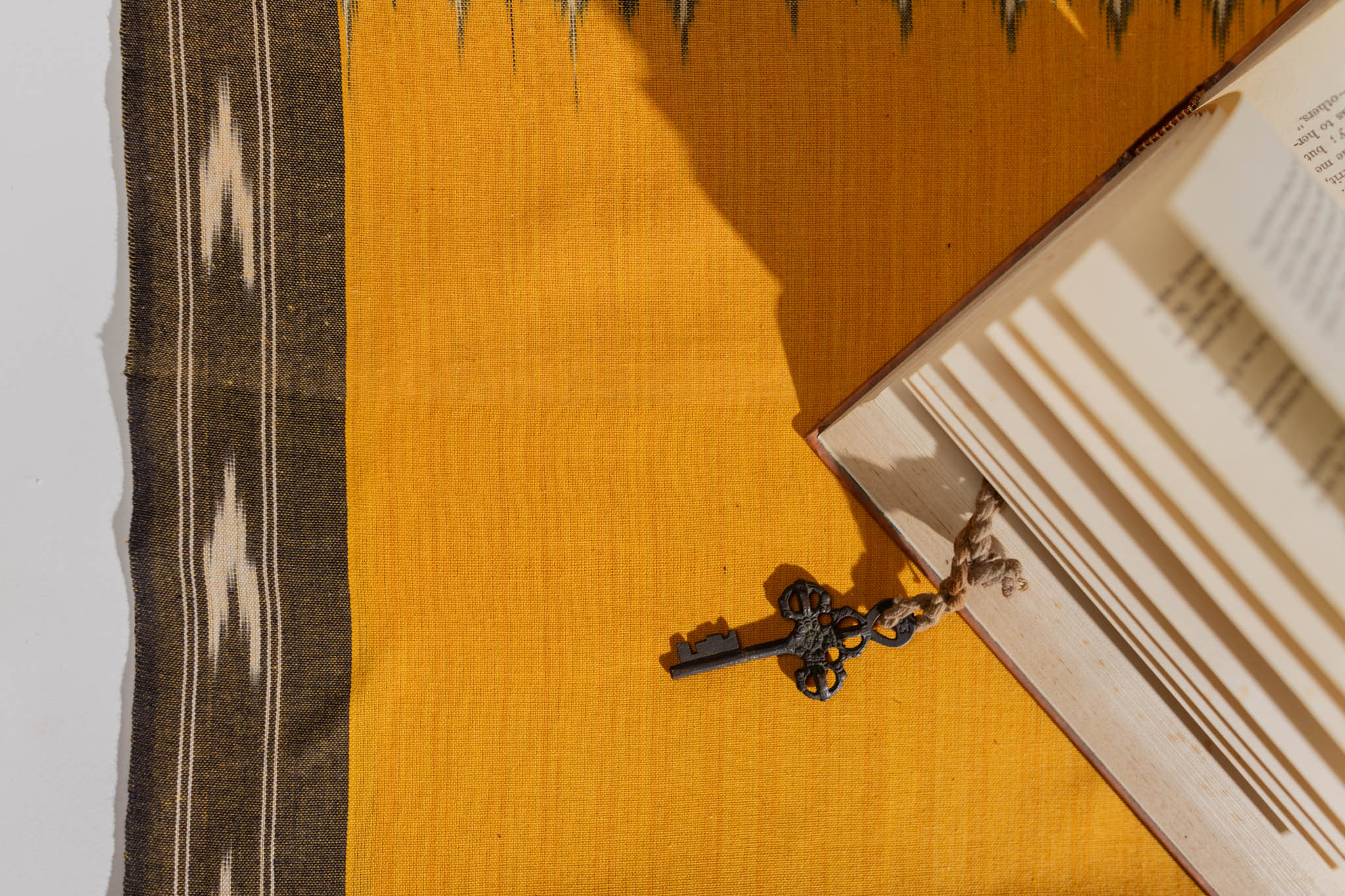 Pure Cotton Ikat Weaved 3 Piece Suit Piece - Black/Yellow - Vastra Raag