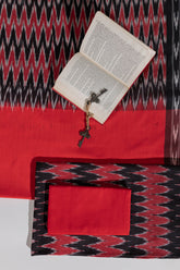 Pure Cotton Ikat Weaved 3 Piece Suit Piece - Black/Red - Vastra Raag