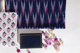 Pure Cotton Ikat Weaved Hand Block Printed 3 PC Suit with Kota Doria Dupatta - Indigo Blue - Vastra Raag