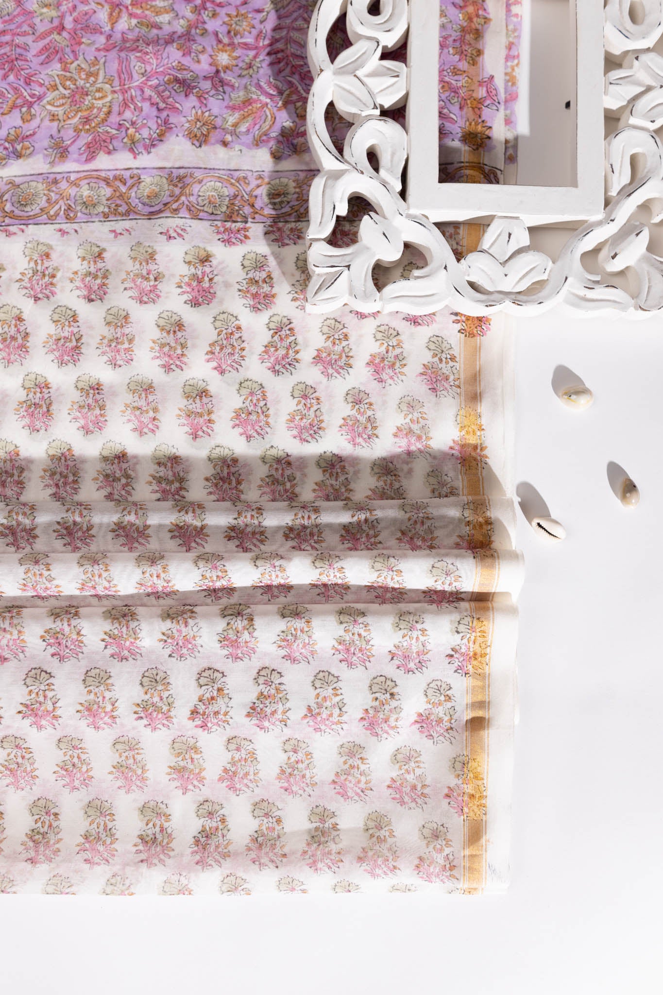 Pure Chanderi Silk Hand Block Printed 3 PC Suit - Opal Pink - Vastra Raag