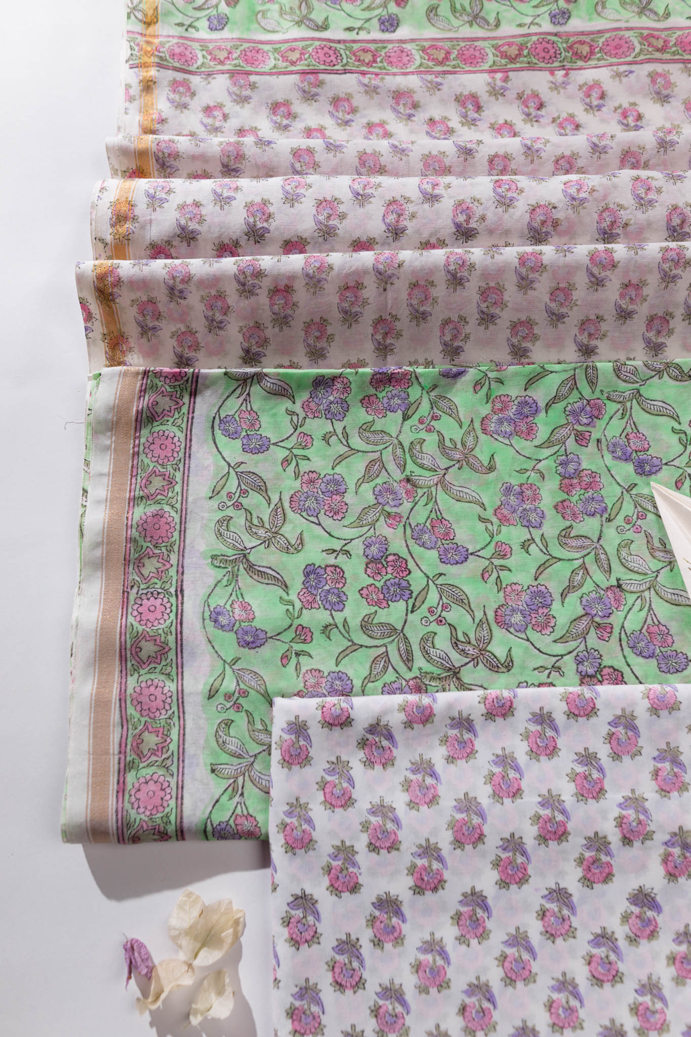 Pure Chanderi Silk Hand Block Printed 3 PC Suit - Green/Pink - Vastra Raag