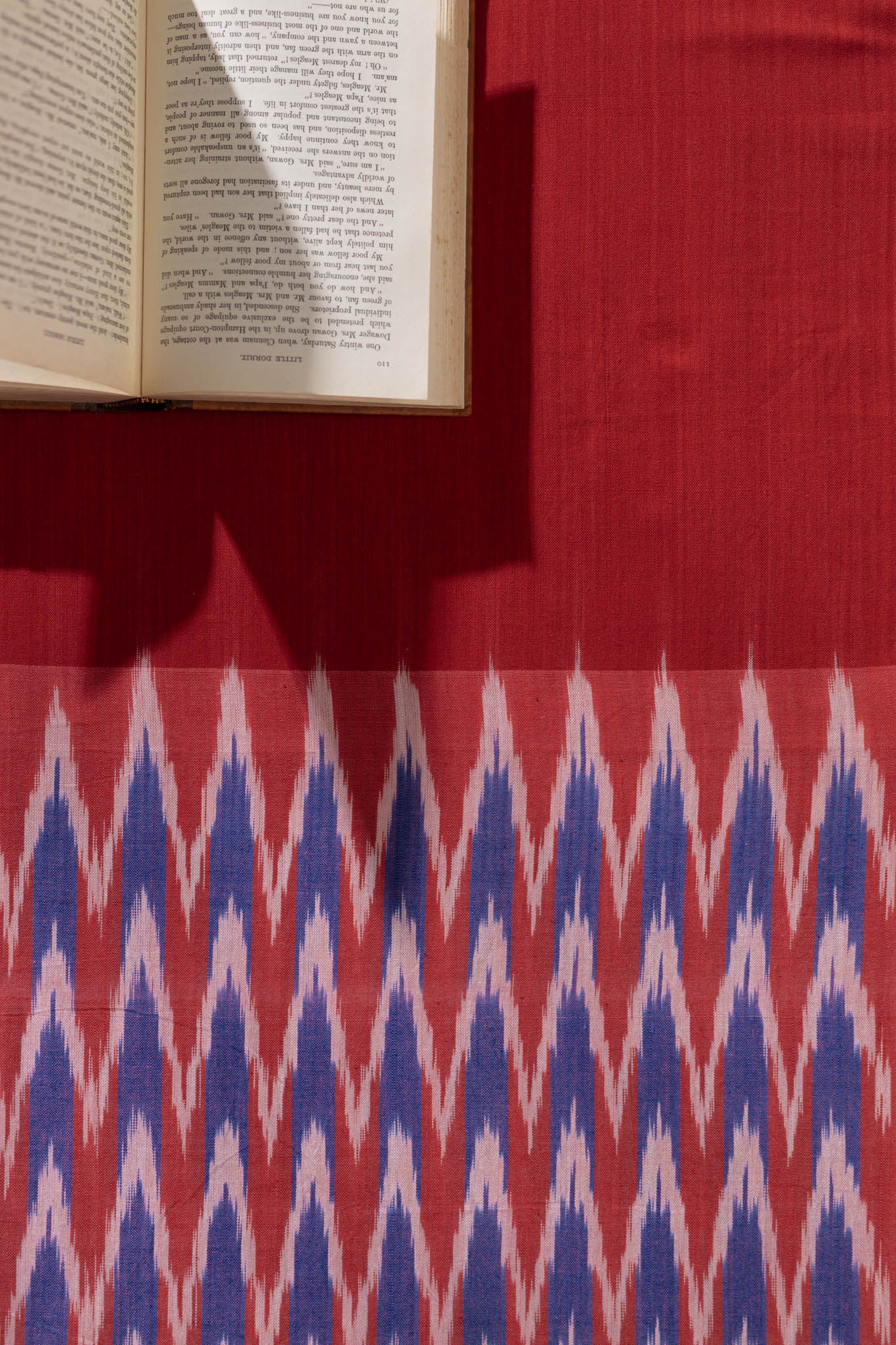 Pure Cotton Ikat Weaved 3 Piece Suit Piece - Blue/Red - Vastra Raag