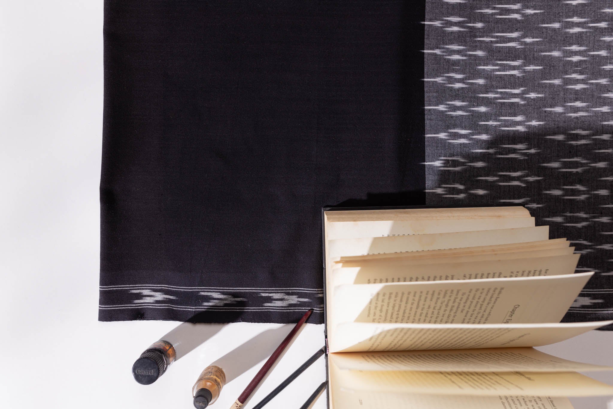 Pure Cotton Ikat Weaved 3 Piece Suit Piece - Grey/Black - Vastra Raag