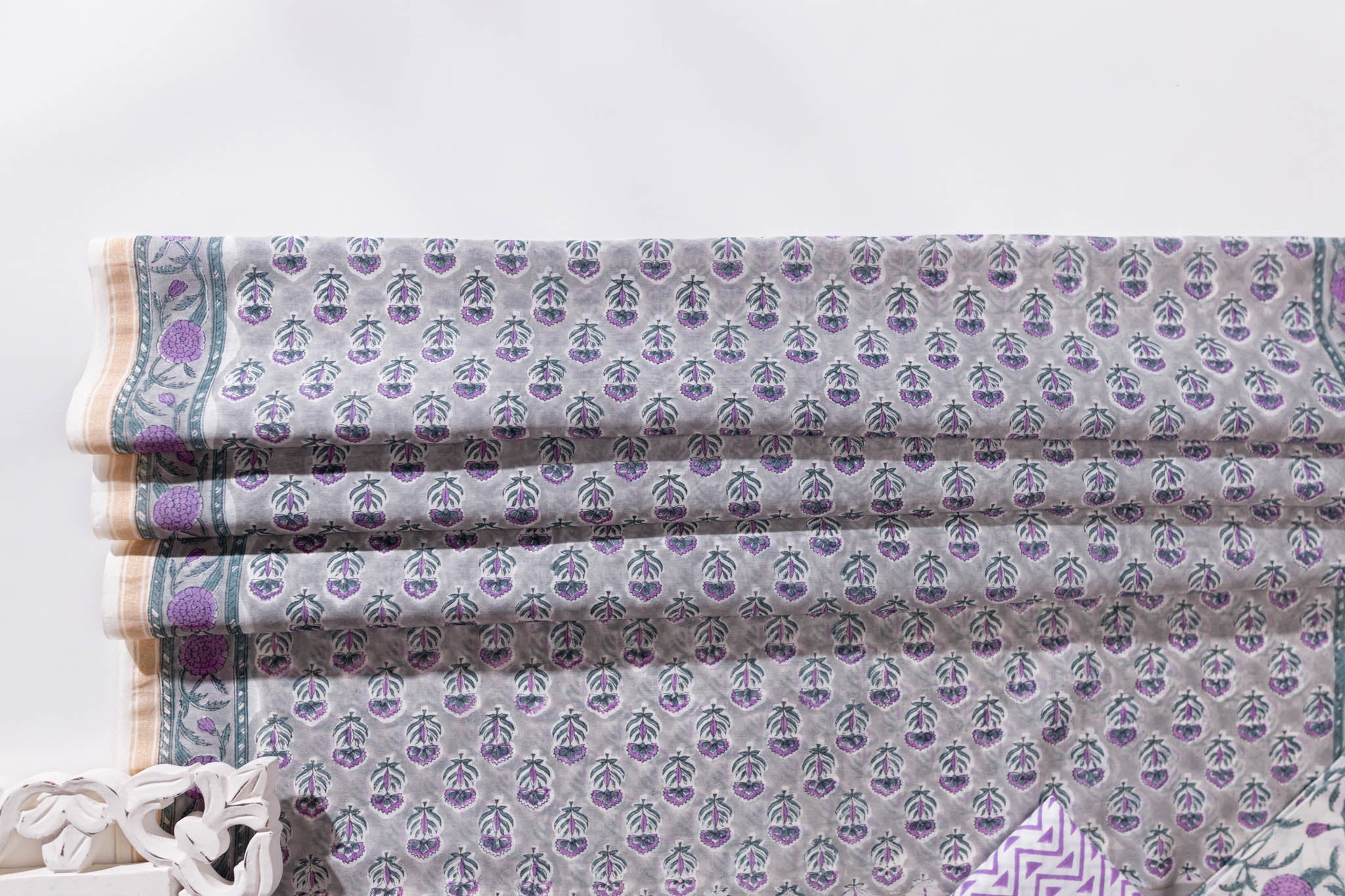 Pure Chanderi Silk Hand Block Printed 3 PC Suit - Opal Pink/Sacramento Green - Vastra Raag