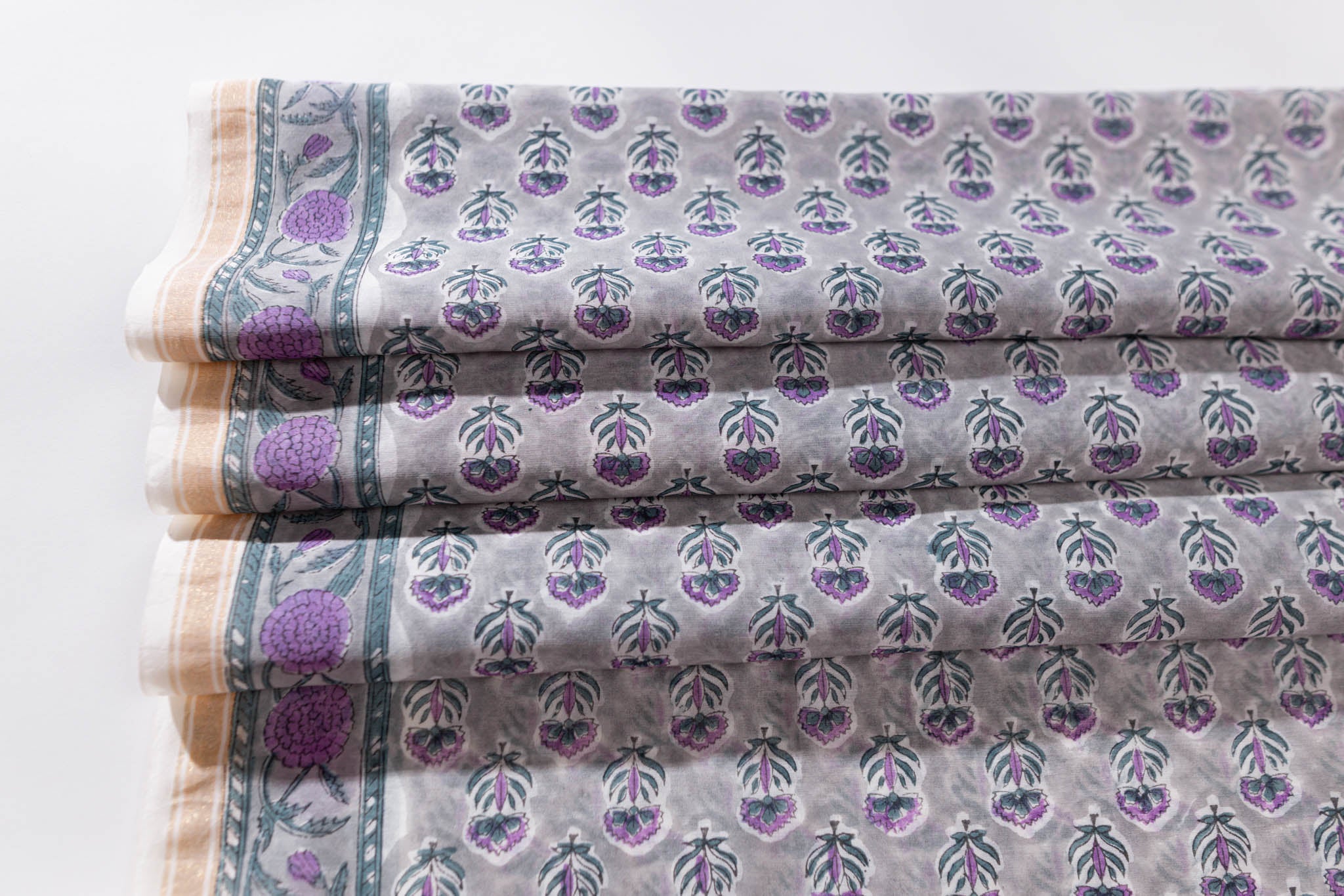 Pure Chanderi Silk Hand Block Printed 3 PC Suit - Opal Pink/Sacramento Green - Vastra Raag