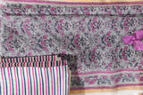 Pure Cotton Ikat Weaved Hand Block Printed 3 PC Suit with Kota Doria Dupatta - Wisteria