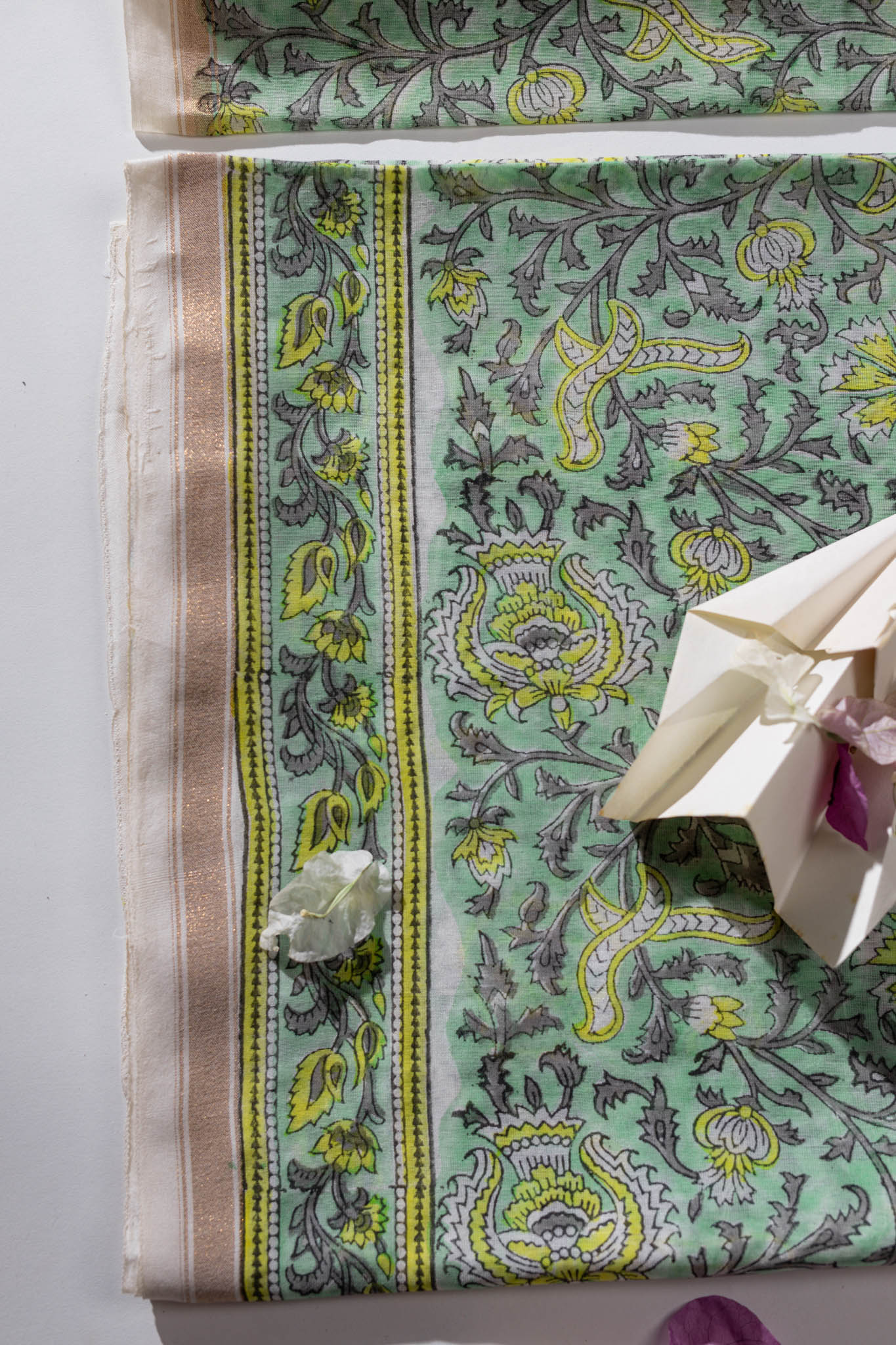 Pure Chanderi Silk Hand Block Printed 3 PC Suit - Green/Yellow - Vastra Raag