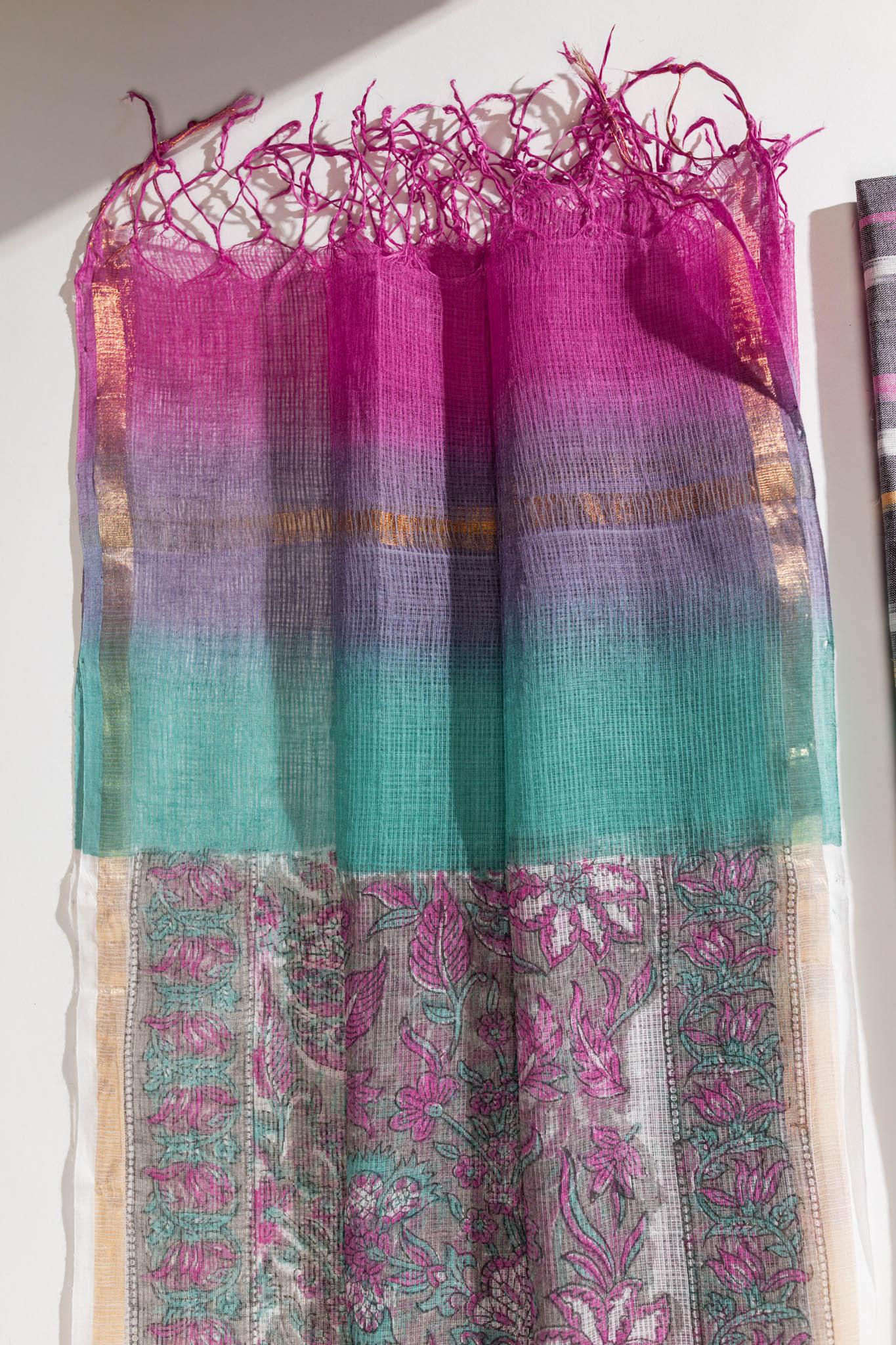 Pure Cotton Ikat Weaved Hand Block Printed 3 PC Suit with Kota Doria Dupatta - Grey - Vastra Raag