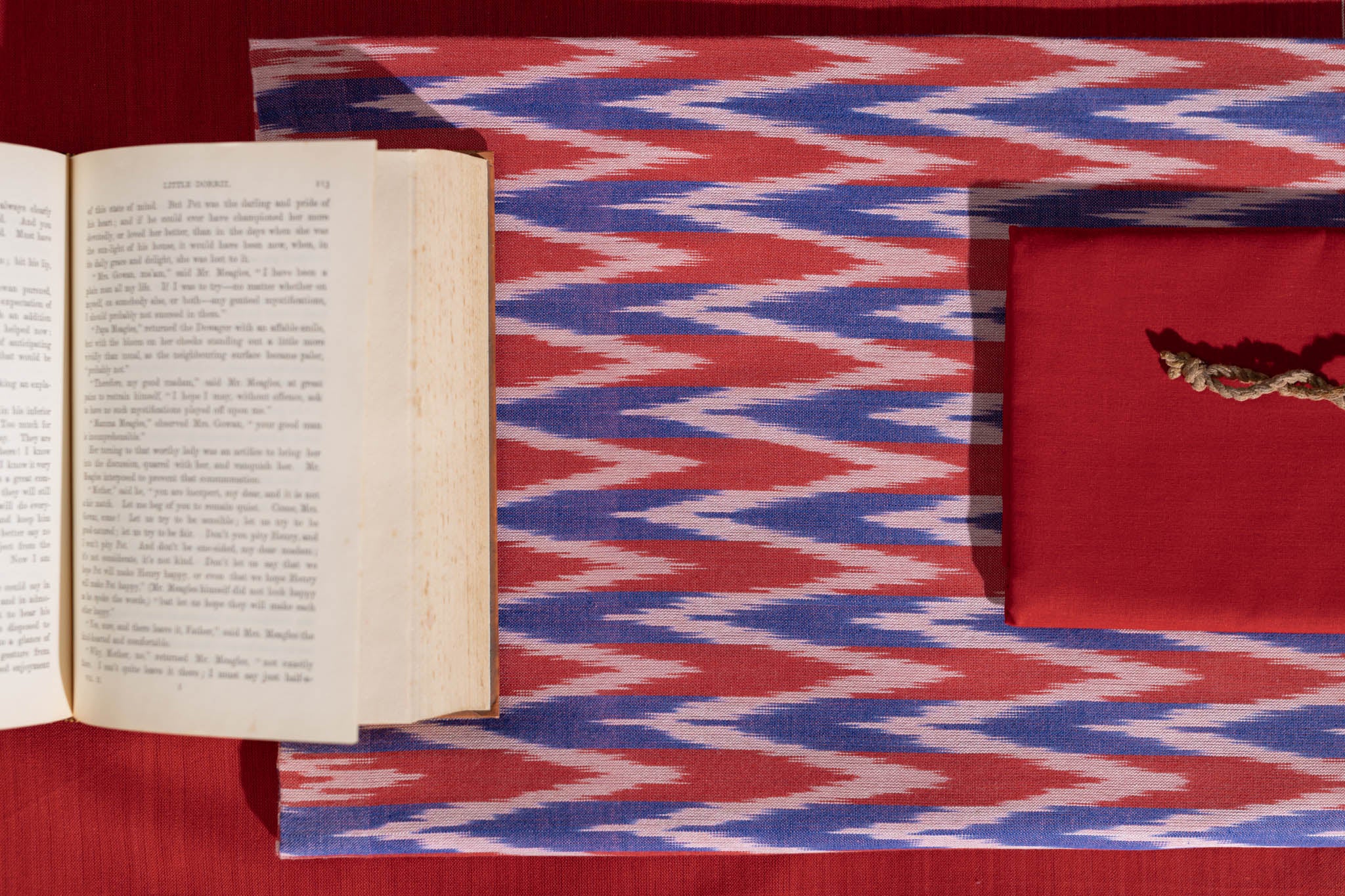 Pure Cotton Ikat Weaved 3 Piece Suit Piece - Blue/Red - Vastra Raag