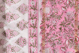 Pure Chanderi Silk Hand Block Printed 3 PC Suit - Pink/Green - Vastra Raag