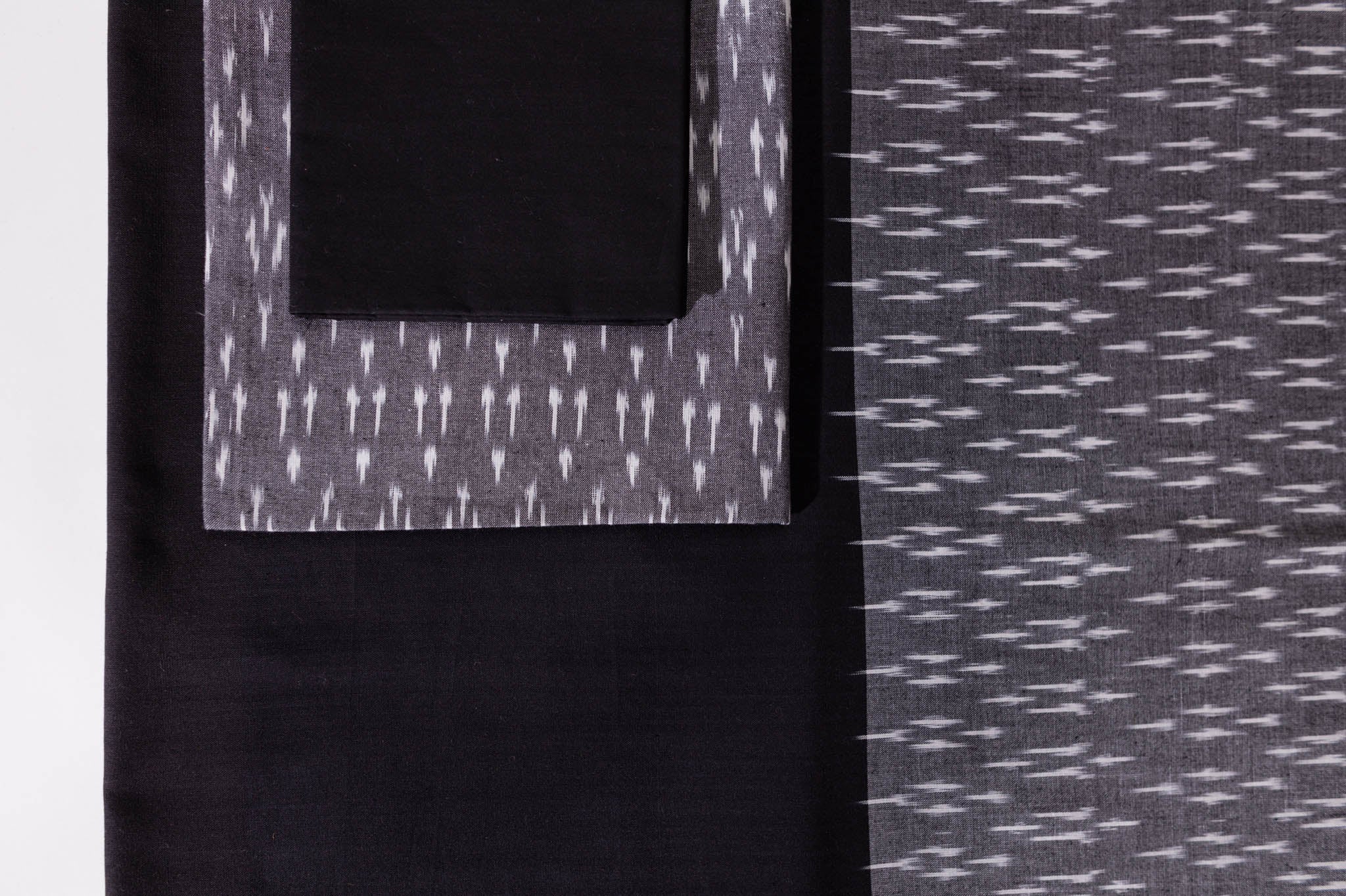 Pure Cotton Ikat Weaved 3 Piece Suit Piece - Grey/Black - Vastra Raag
