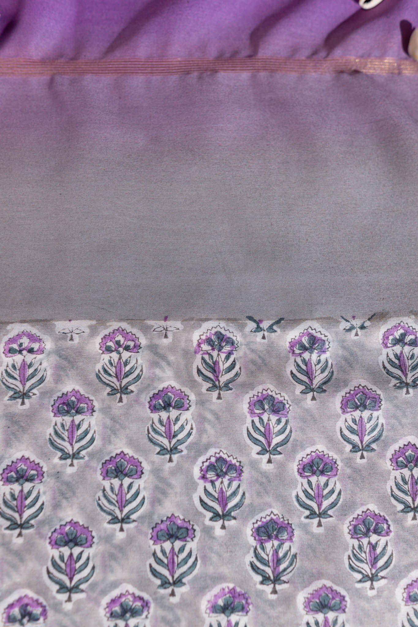 Pure Chanderi Silk Hand Block Printed 3 PC Suit - Opal Pink/Sacramento Green - Vastra Raag