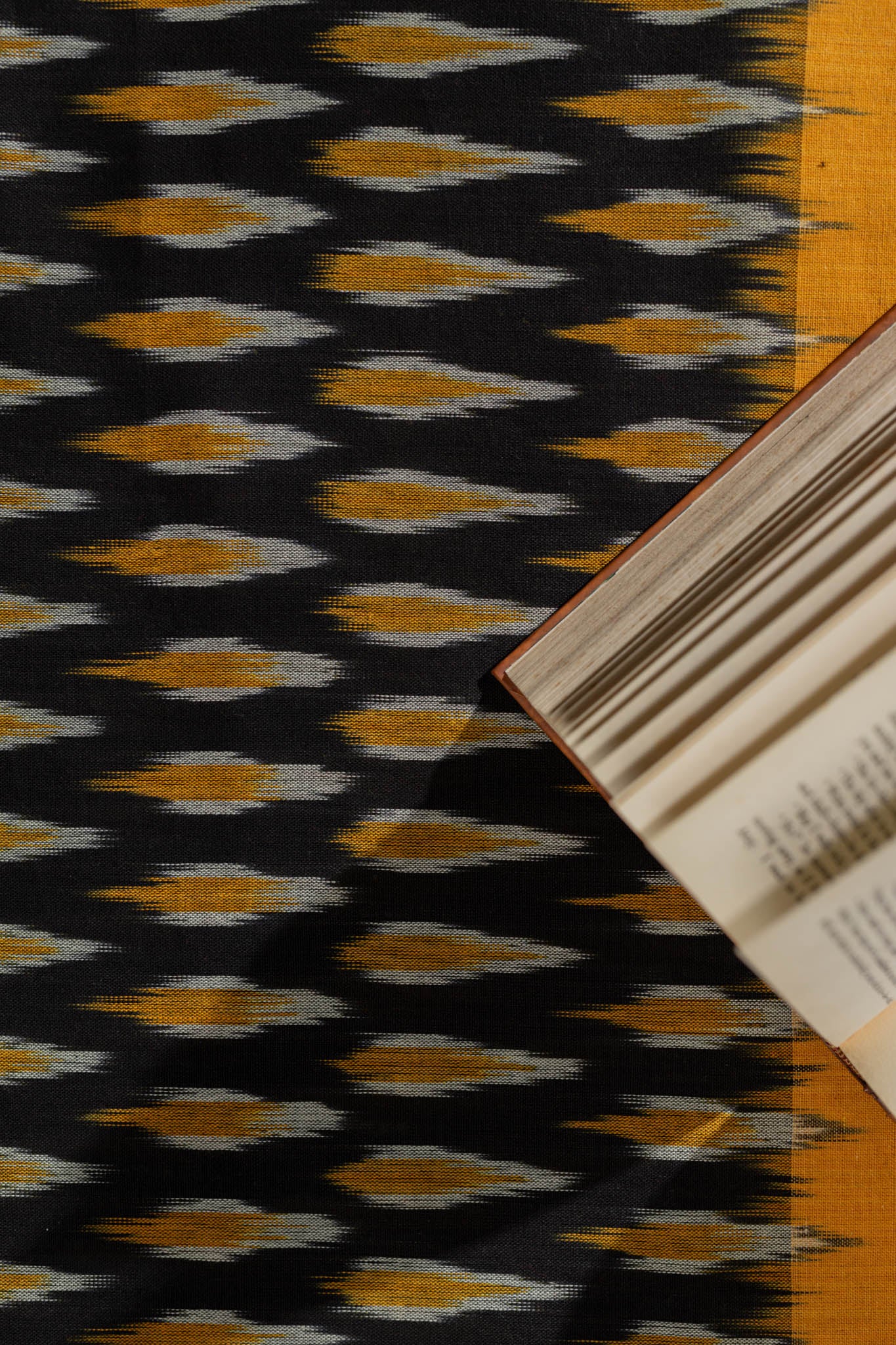 Pure Cotton Ikat Weaved 3 Piece Suit Piece - Black/Yellow - Vastra Raag