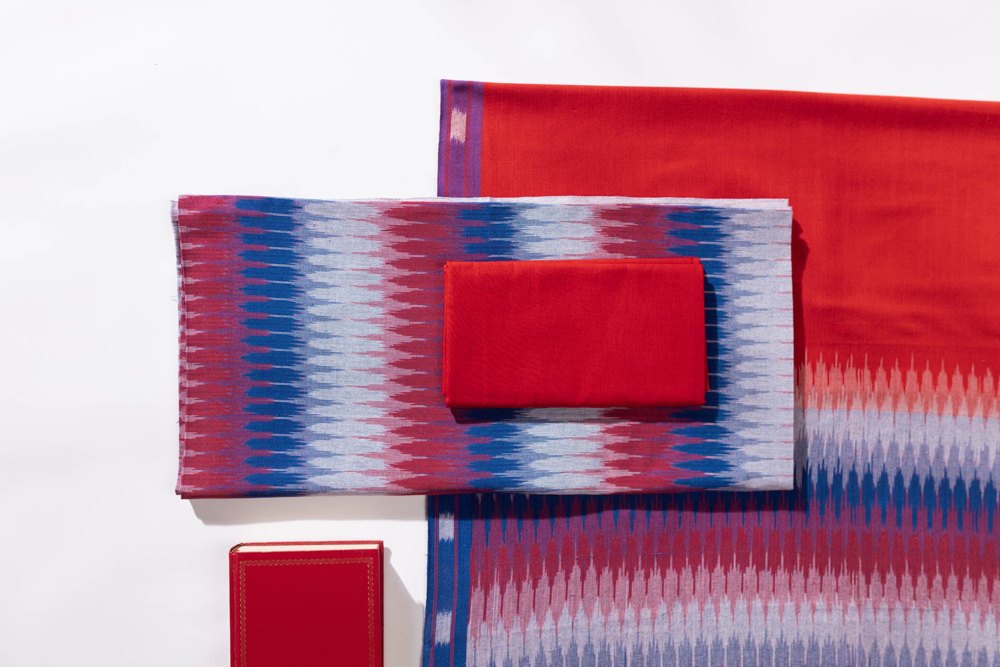 Pure Cotton Ikat Weaved 3 Piece Suit Piece - Blue/Red - Vastra Raag