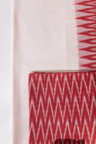 Pure Cotton Ikat Weaved 3 Piece Suit Piece - Red/Ivory - Vastra Raag