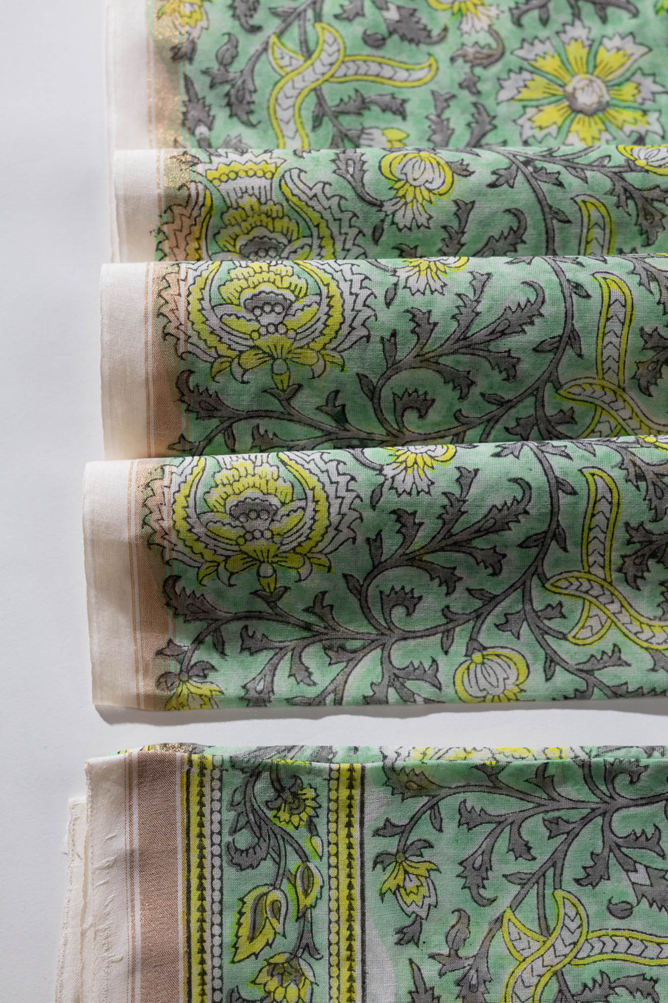 Pure Chanderi Silk Hand Block Printed 3 PC Suit - Green/Yellow - Vastra Raag