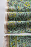 Pure Chanderi Silk Hand Block Printed 3 PC Suit - Green/Yellow - Vastra Raag
