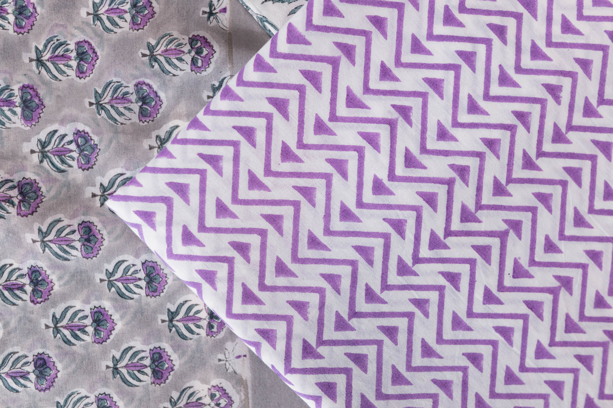 Pure Chanderi Silk Hand Block Printed 3 PC Suit - Opal Pink/Sacramento Green - Vastra Raag