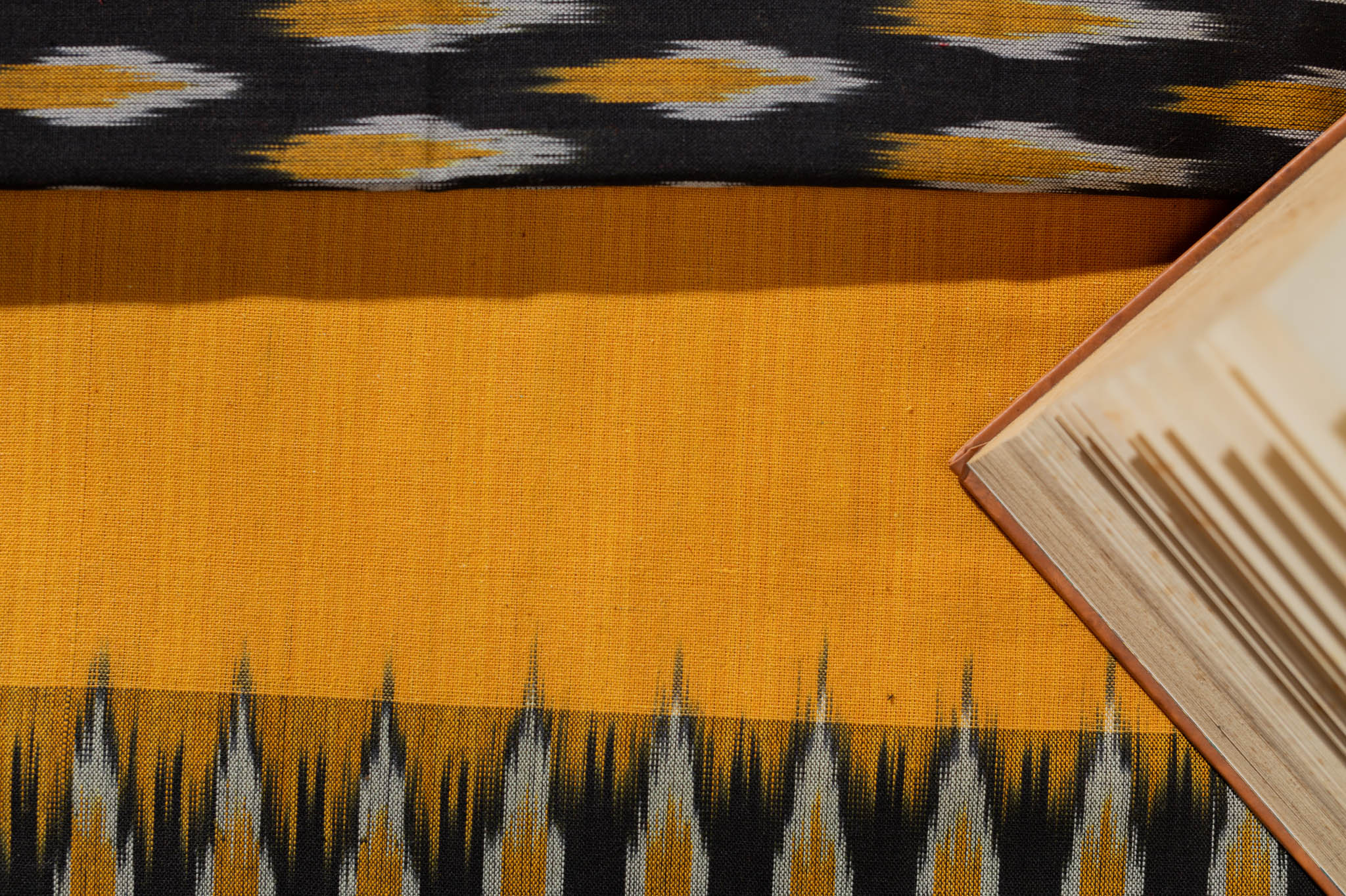 Pure Cotton Ikat Weaved 3 Piece Suit Piece - Black/Yellow - Vastra Raag