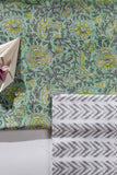 Pure Chanderi Silk Hand Block Printed 3 PC Suit - Green/Yellow - Vastra Raag