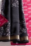 Maheshwari Silk 3 PC Suit Piece - Pink/Black - Vastra Raag