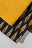 Pure Cotton Ikat Weaved 3 Piece Suit Piece - Black/Yellow - Vastra Raag
