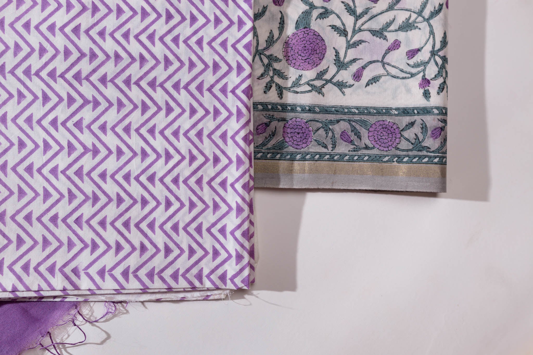 Pure Chanderi Silk Hand Block Printed 3 PC Suit - Opal Pink/Sacramento Green - Vastra Raag