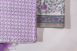 Pure Chanderi Silk Hand Block Printed 3 PC Suit - Opal Pink/Sacramento Green - Vastra Raag