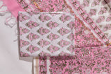 Pure Chanderi Silk Hand Block Printed 3 PC Suit - Pink/Green - Vastra Raag