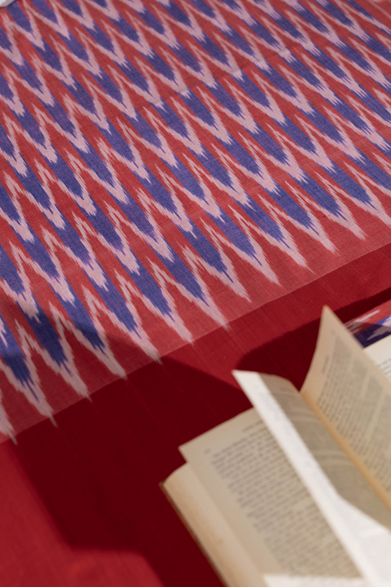 Pure Cotton Ikat Weaved 3 Piece Suit Piece - Blue/Red - Vastra Raag