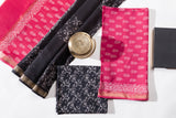 Maheshwari Silk 3 PC Suit Piece - Pink/Black - Vastra Raag