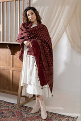 Ajrakh Hand Block Printed - Handloom Woolen Dupatta - Vastra Raag