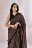 Pure Mul Cotton Ajrakh Hand Block Saree - Brown