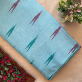 Pure Cotton Ikat Weaved Fabric - Sky Blue - Vastra Raag