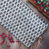 Mashru Silk Hand Block Printed Fabric - Light Slate Gray / Maroon - Small Butti - Vastra Raag