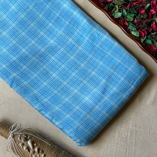 Pure Muslin Printed Fabric - Blue - Checks