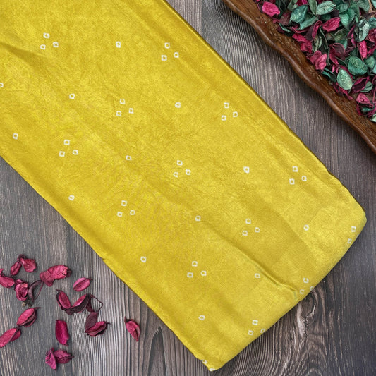 Mashru Silk Hand Block Printed Fabric - Yellow - Bandhani